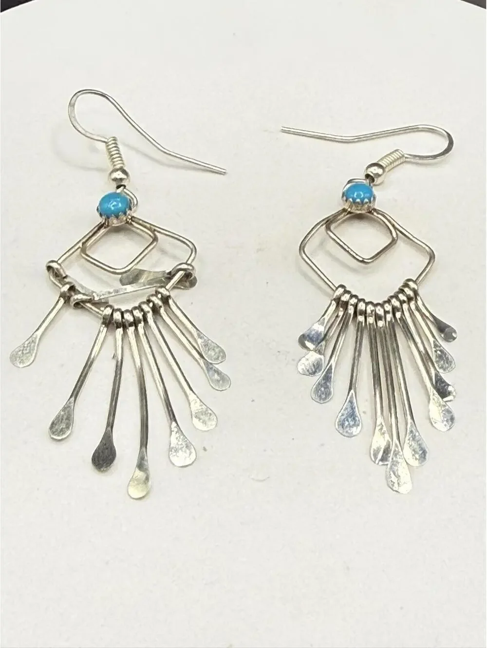 Handcrafted Sterling Silver Turquoise Dreamcatcher Dangle Earrings